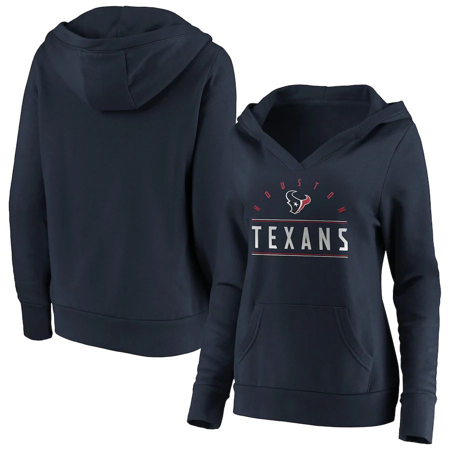 Women Houston Texans Fanatics Branded Navy Iconic League Leader V-Neck Pullover Hoodie